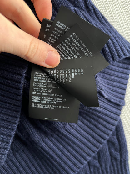 Prada Logo Navy Cotton Cable-knit Sweater