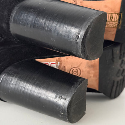 Chanel CC Logo Black Suede Leather High Boots