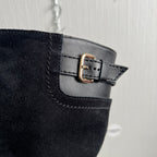 Tod's Black Leather and Suede Fibbie Mid Calf Biker Boots