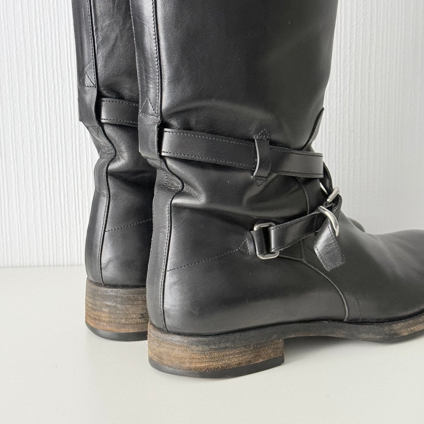 Prada Black Leather Mens Riding Boots