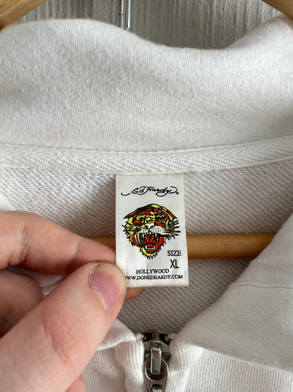 Ed Hardy White Cotton Zip Hoodie