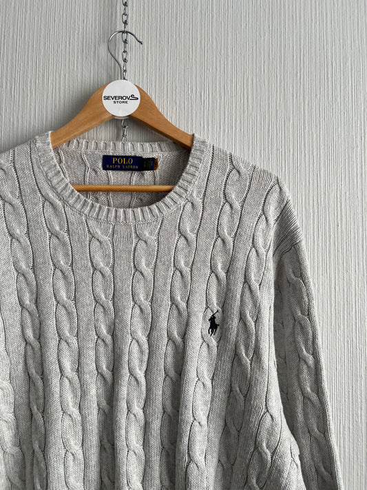 Polo Ralph Lauren Grey Cotton Mens Cable Knit Jumper