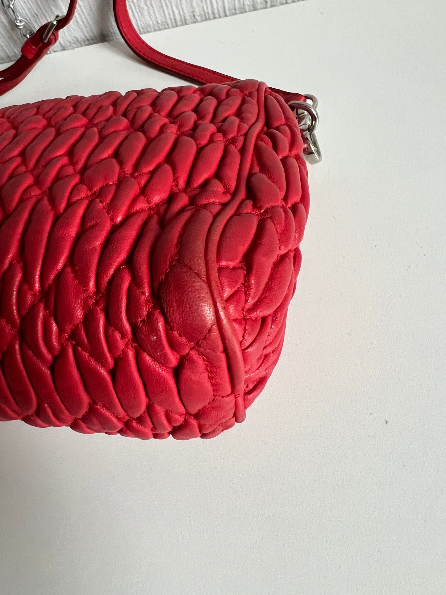 Miu Miu Matelasse Red Leather Shoulder Bag