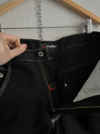 Fubu Contrast Stitched Loose Fit Carpenter Mens Denim Pants