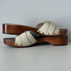 Gucci White Leather Horsebit Wooden Clogs Mules