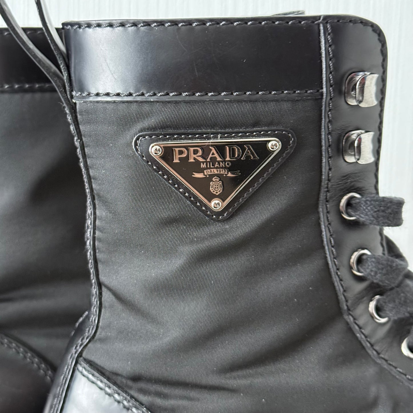 Prada Men's Black Leather Combat Boots
