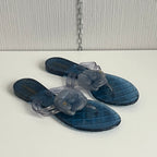 Chanel Blue Glitter Rubber Camelia Sandals