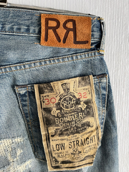 RRL Ralph Lauren Selvedge Distressed Repaired Japan Woven Denim Pants