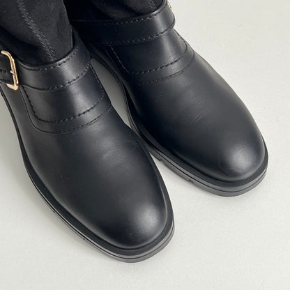 Tod's Black Leather and Suede Fibbie Mid Calf Biker Boots