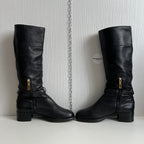 Prada Cervo Logo Knee High Black Leather Riding Boots