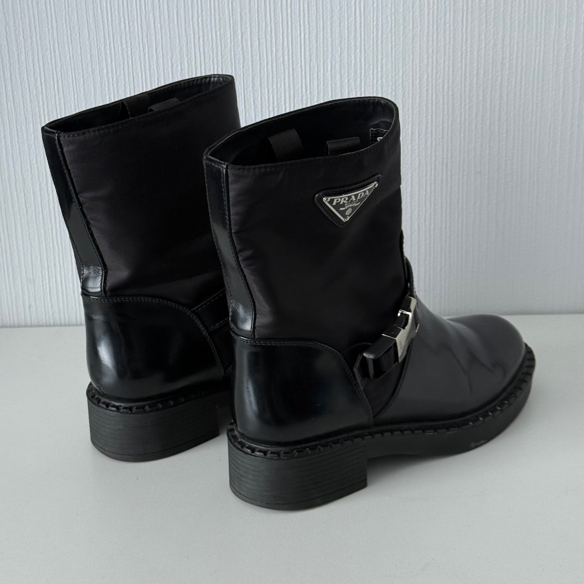 Prada Nylon Logo Biker Moto Boots