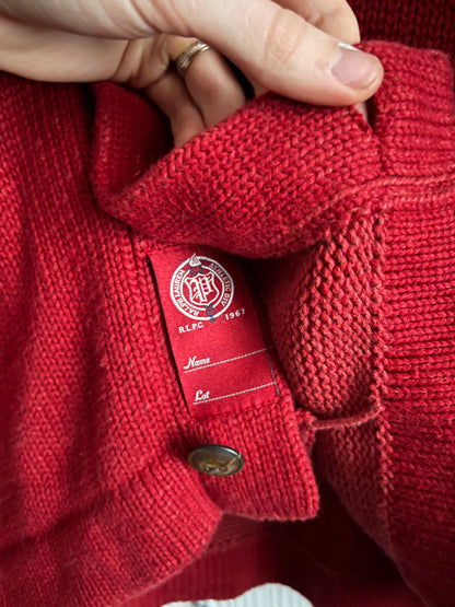 Polo Ralph Lauren Varsity Red Patchwork Heavy Knit Cardigan