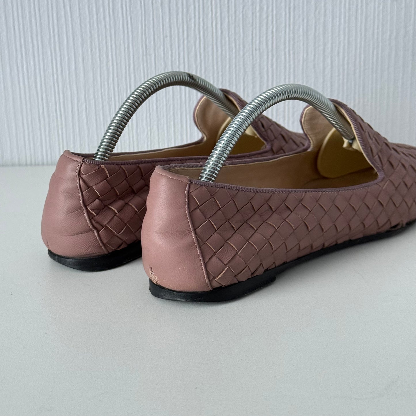 Bottega Veneta Pink Intrecciato Leather Loafers