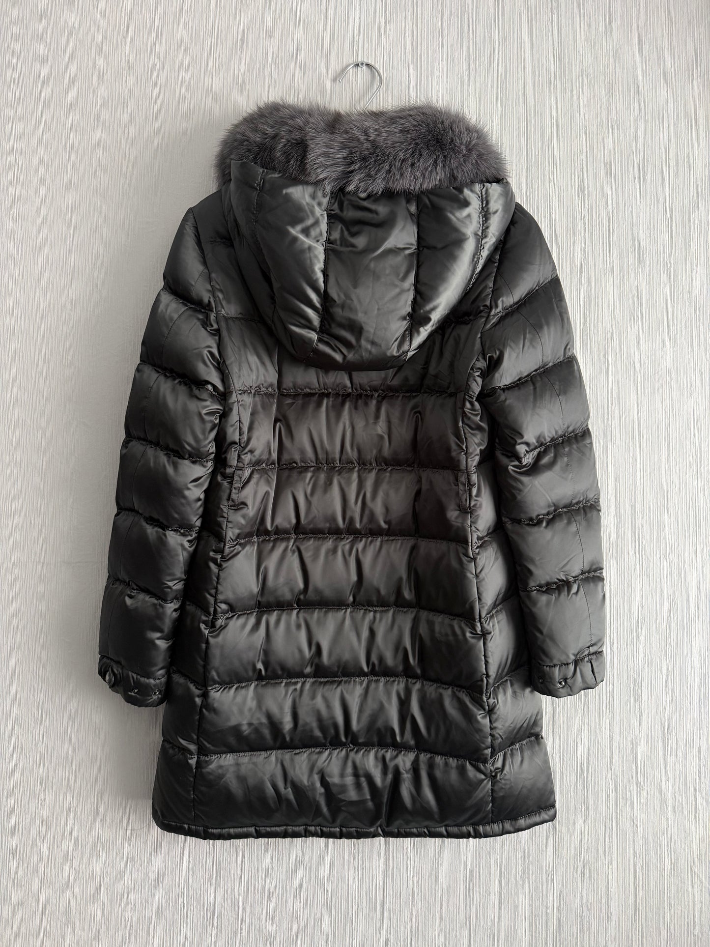 Prada Puffer Down Long Jacket Real Fox Gray Fur Collar