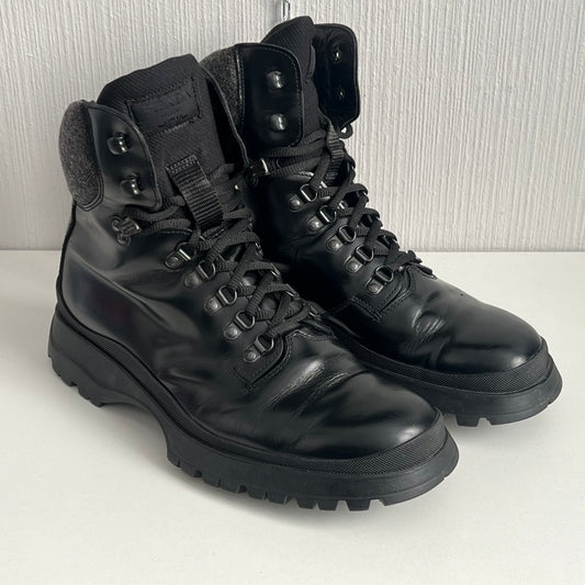 Prada Vintage Combat Black Leather Boots