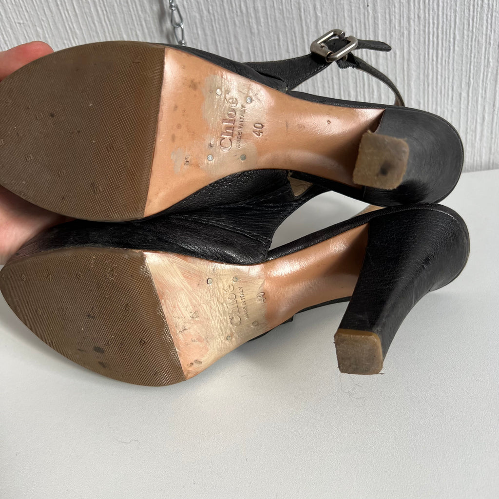 Chloé Vintage Grey Leather Slingback Heel Padlock Pump Womens Shoes