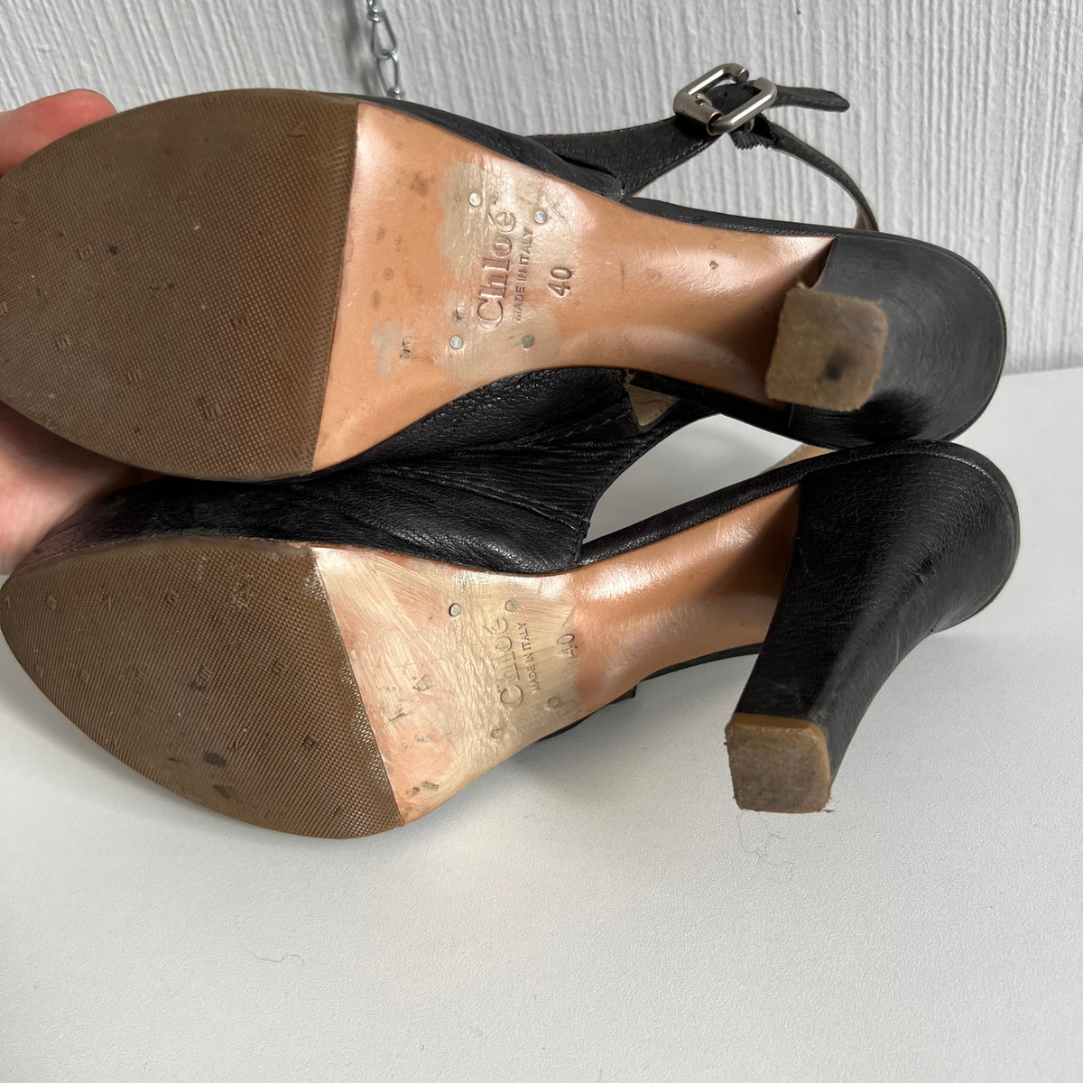 Chloé Vintage Grey Leather Slingback Heel Padlock Pump Womens Shoes