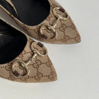 Gucci Beige Guccissima Canvas Horsebit Pointed Toe Pumps Womens Shoes