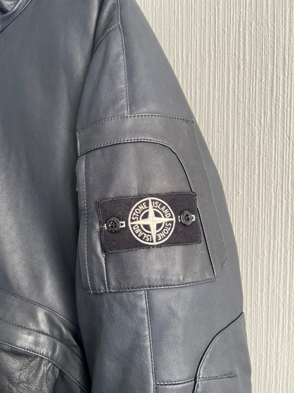 Stone Island AW10 Midnight Blue Leather Bomber Down Jacket