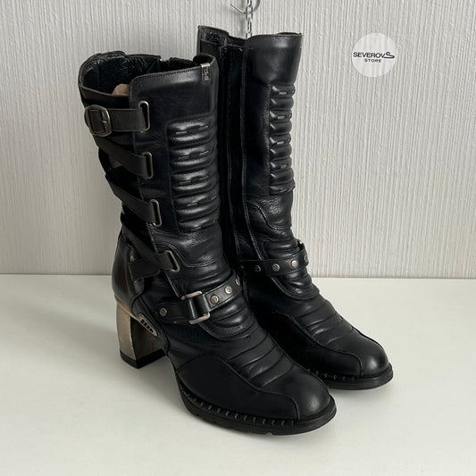 New Rock Trail Heeled Black Leather Boots
