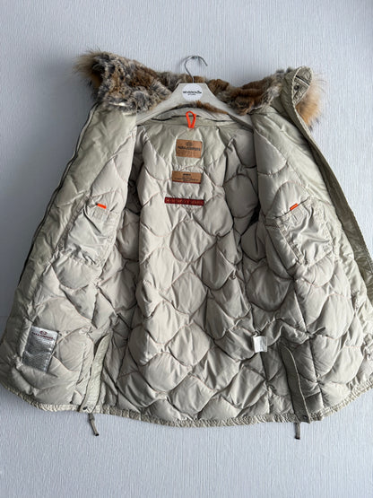 Parajumpers Beige Fur Hooded Kodiak Long Parka Coat