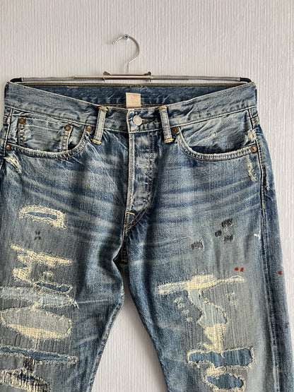 RRL Ralph Lauren Selvedge Distressed Repaired Japan Woven Denim Pants