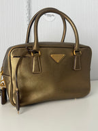 Prada Gold Saffiano Leather Top Handle Bowling Bag