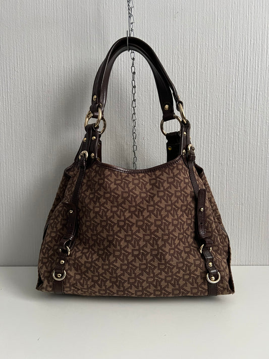 DKNY Vintage Monogram Canvas Handbag with Leather Trim