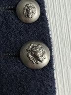 Chanel Wool Nylon Lion COCO Mark Button Jacket Coat Blouson Blazer Navy Blue