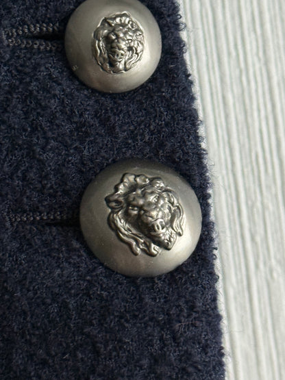 Chanel Wool Nylon Lion COCO Mark Button Jacket Coat Blouson Blazer Navy Blue