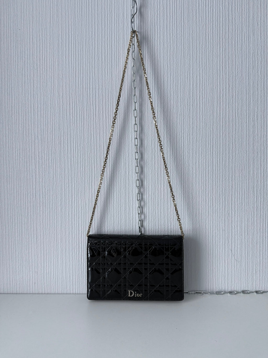 Christian Dior Lady Dior Patent Black Leather Bag