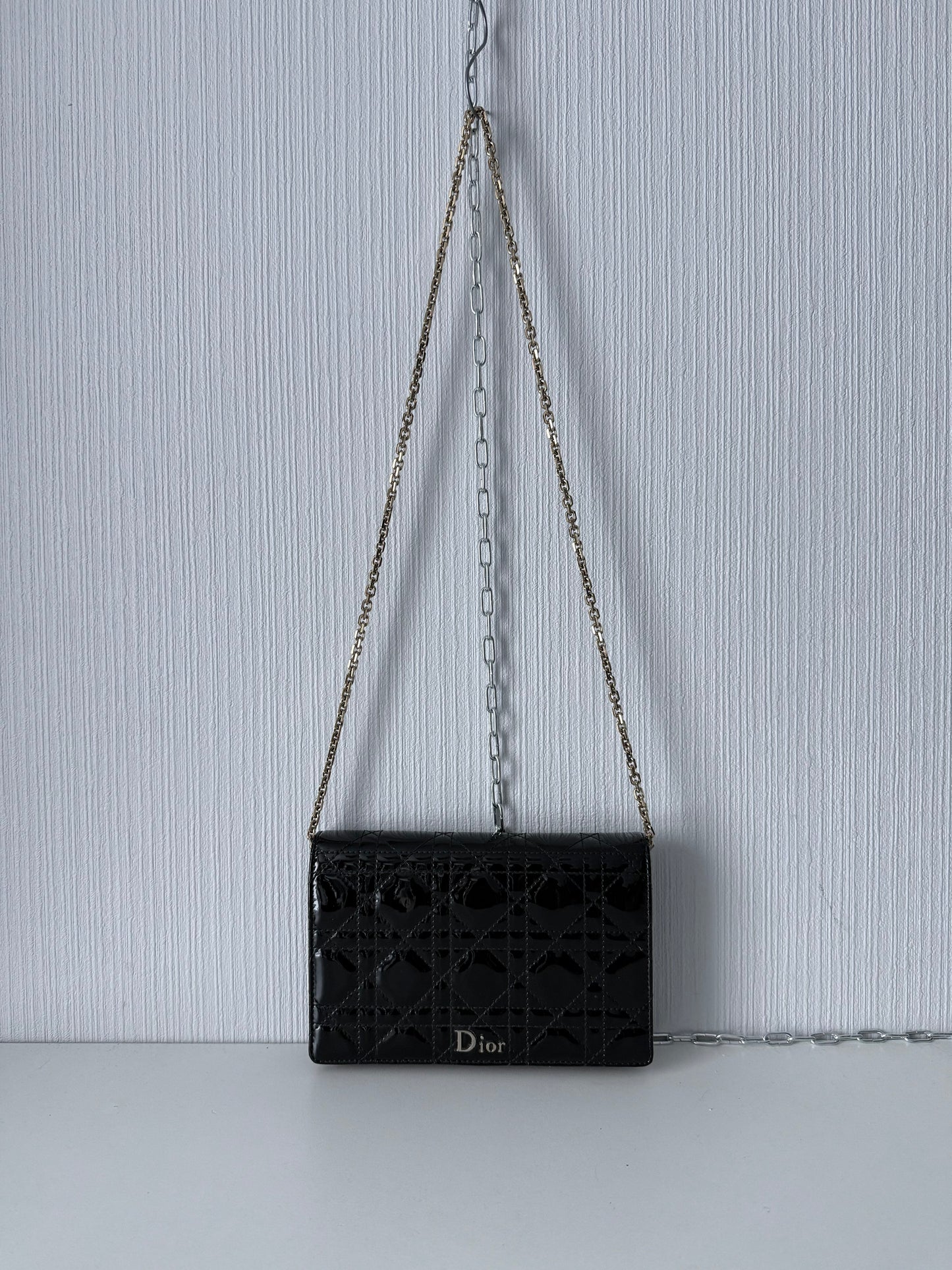 Christian Dior Lady Dior Patent Black Leather Bag