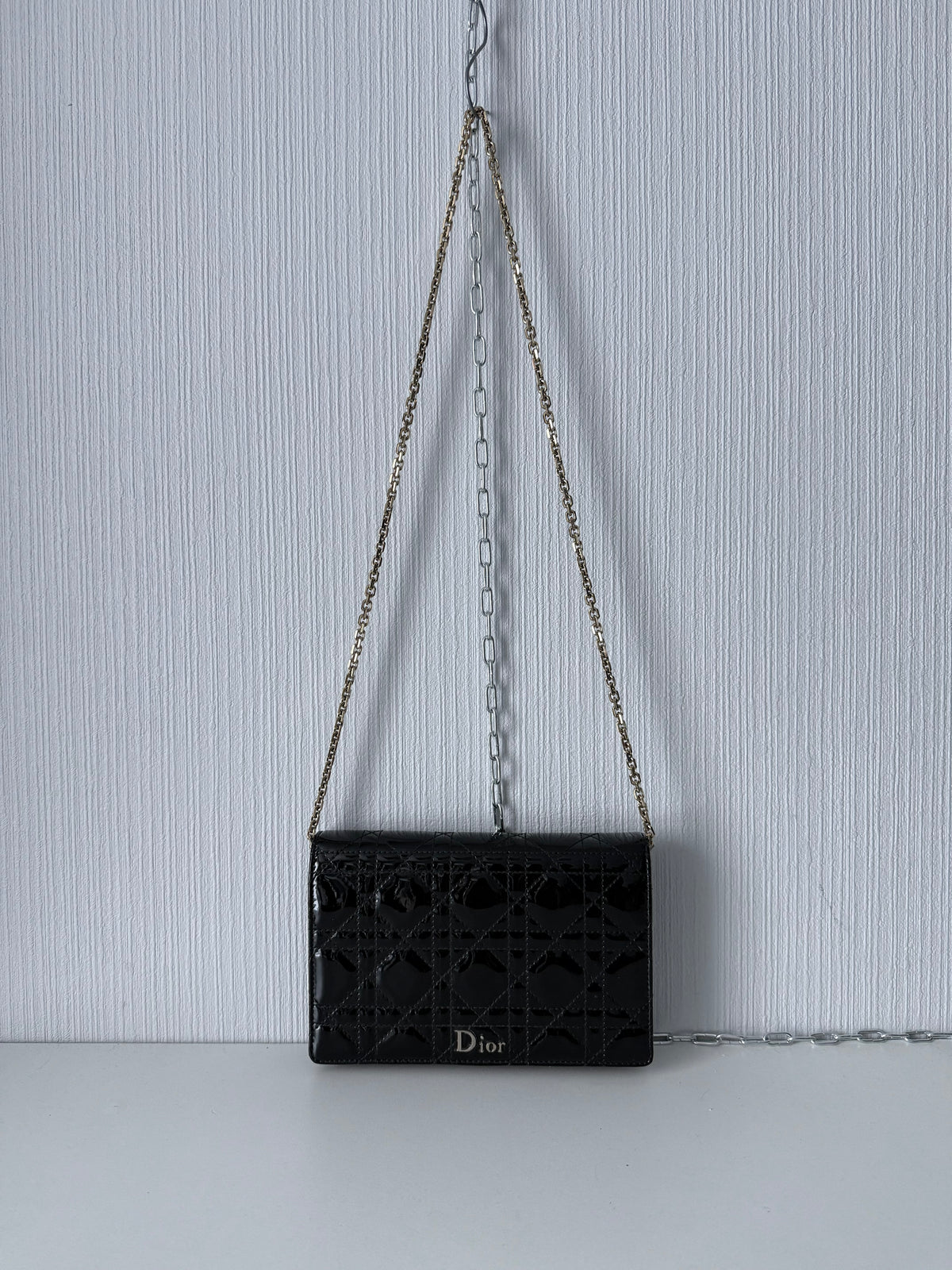 Christian Dior Lady Dior Patent Black Leather Bag