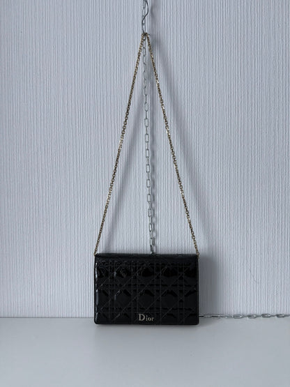Christian Dior Lady Dior Patent Black Leather Bag