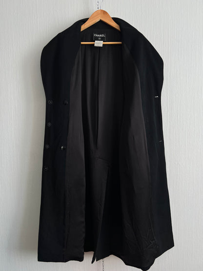 Vintage 2001 Chanel Double Breasted Black Cashmere Silk Lined Coat