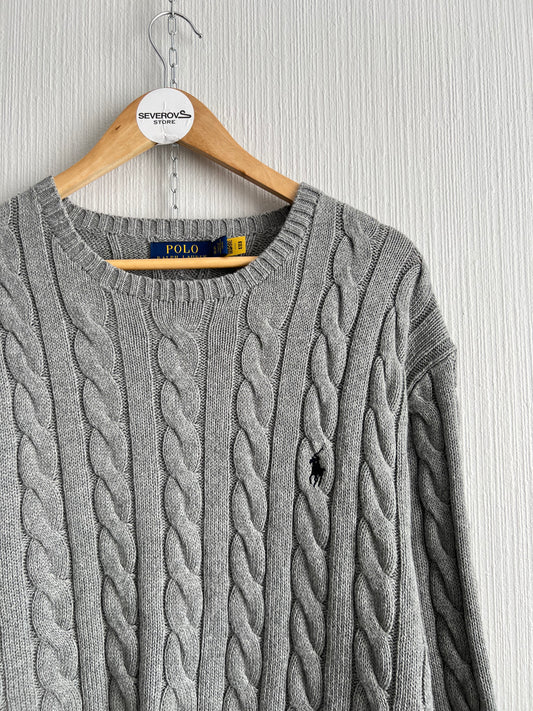 Polo Ralph Lauren Grey Cotton Mens Cable Knit Jumper