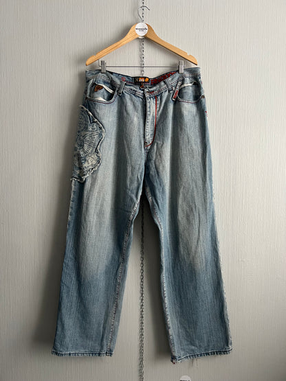 Akademiks Embroidered Baggy Denim Pants Mens Jeans