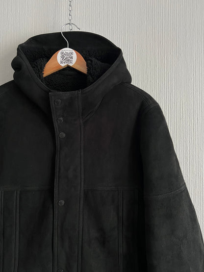 Zegna Black Suede Lamb Leather Shearling Coat Mens Parka Jacket