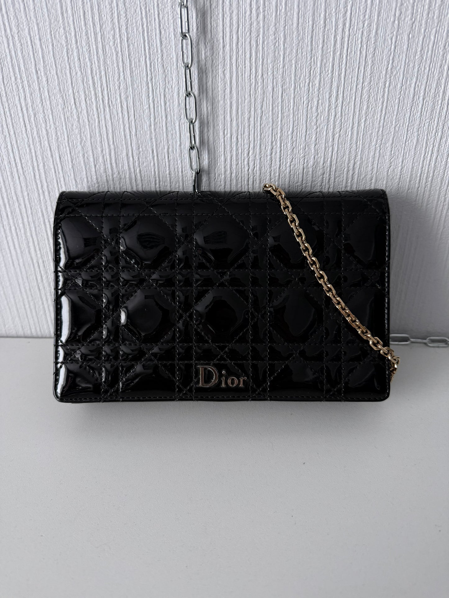Christian Dior Lady Dior Patent Black Leather Bag