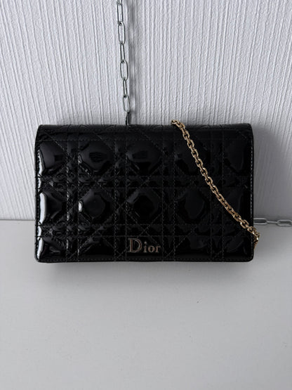 Christian Dior Lady Dior Patent Black Leather Bag