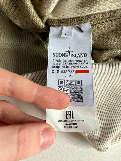 Stone Island Hand Corrosion Gream Cotton Crewneck Mens Jumper