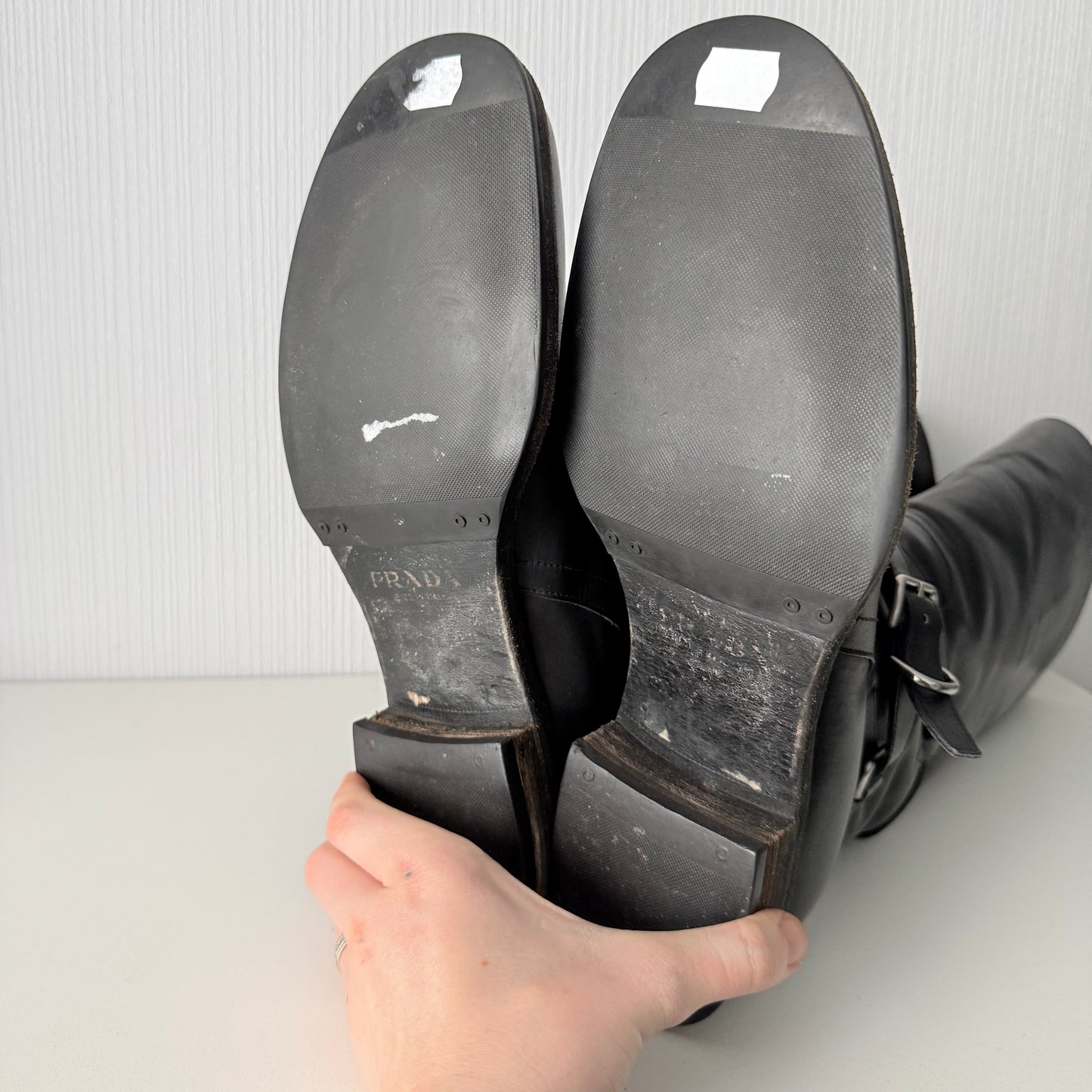 Prada Black Leather Mens Riding Boots