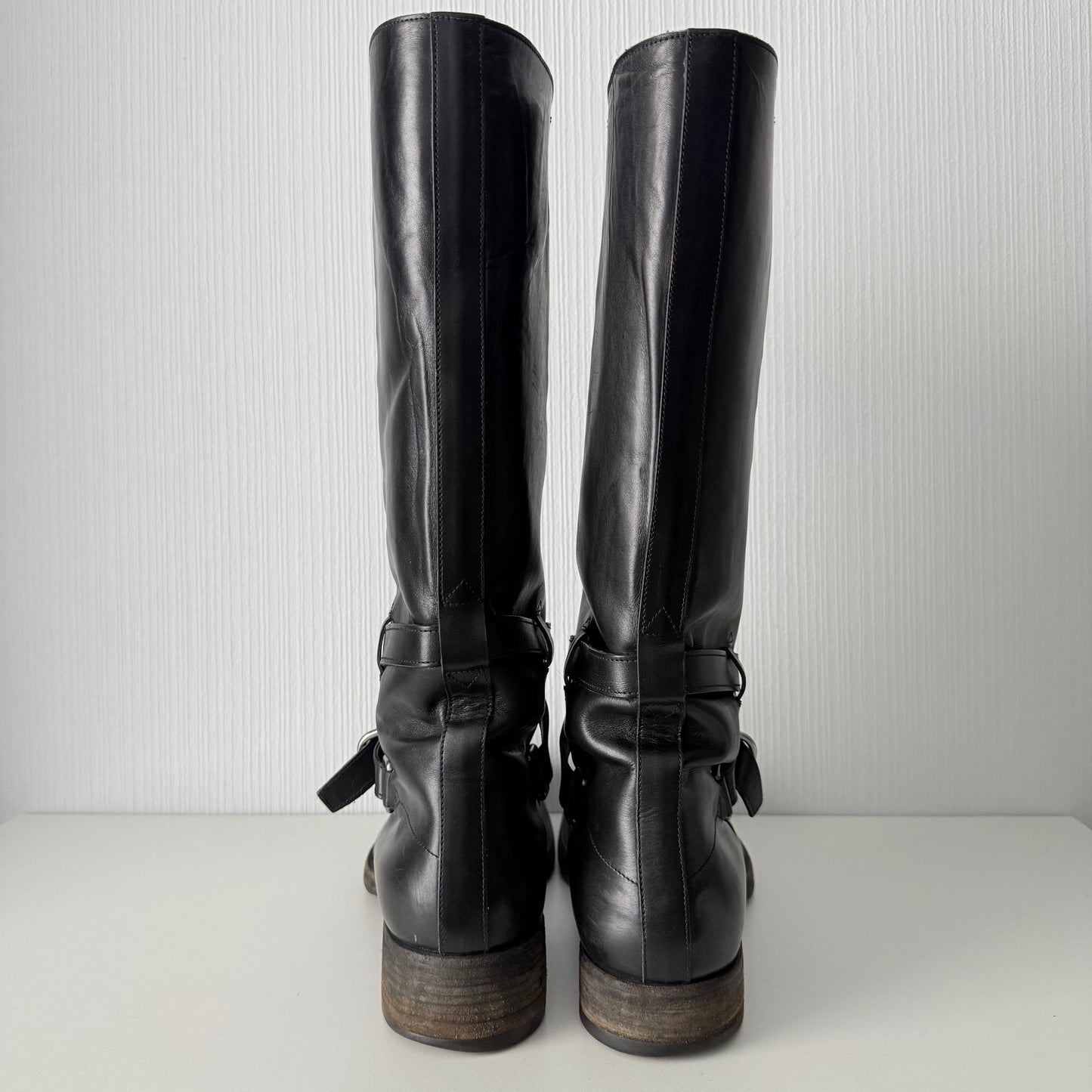 Prada Black Leather Mens Riding Boots