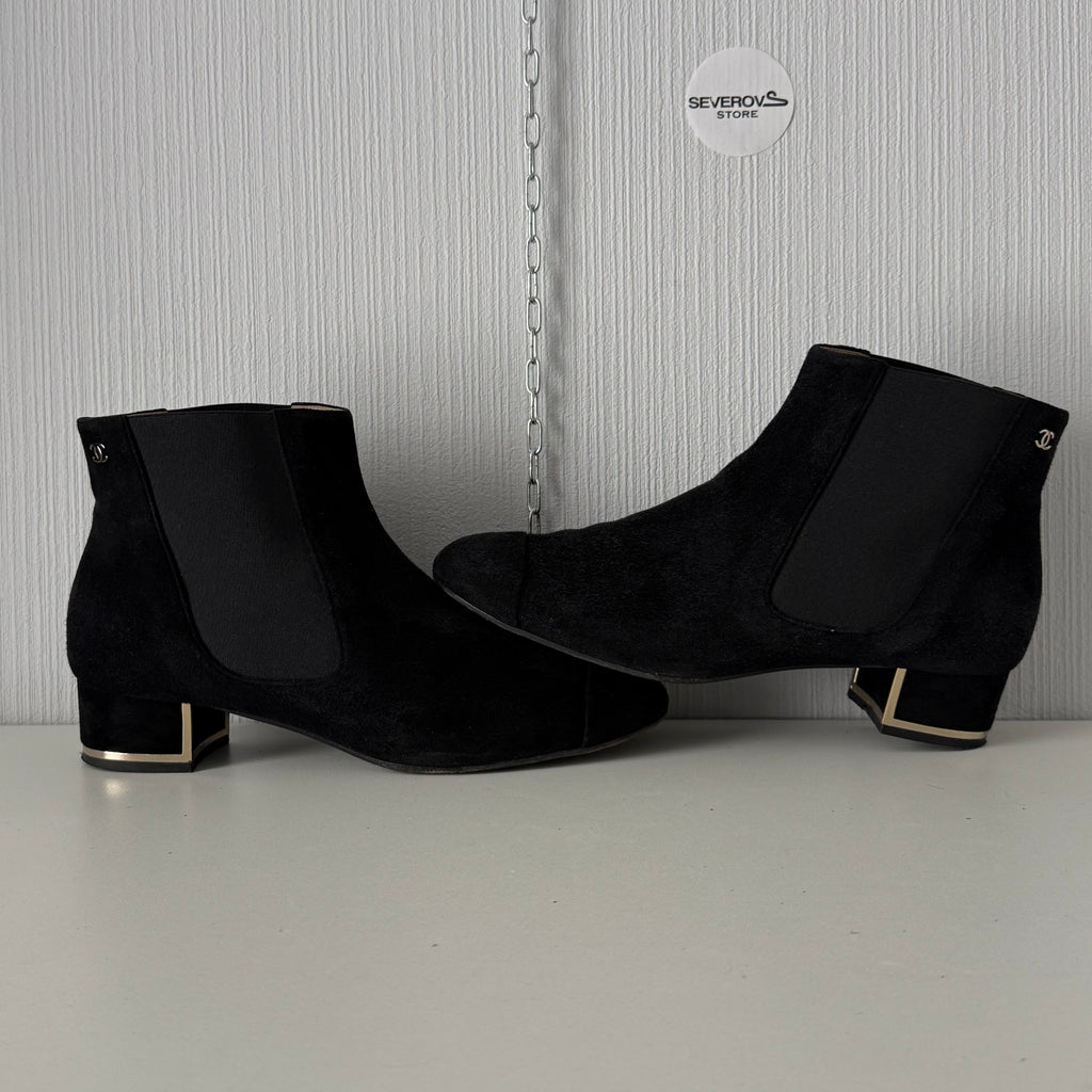 Chanel Black Suede Chelsea Ankle Boots