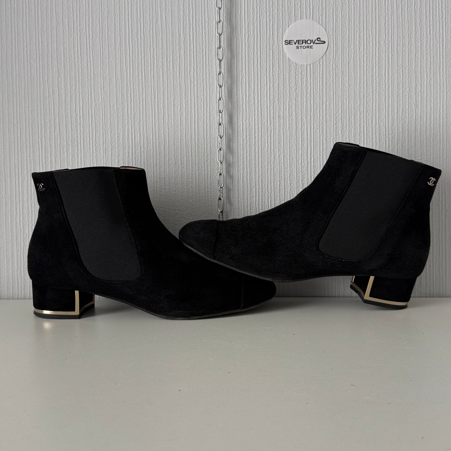 Chanel Black Suede Chelsea Ankle Boots