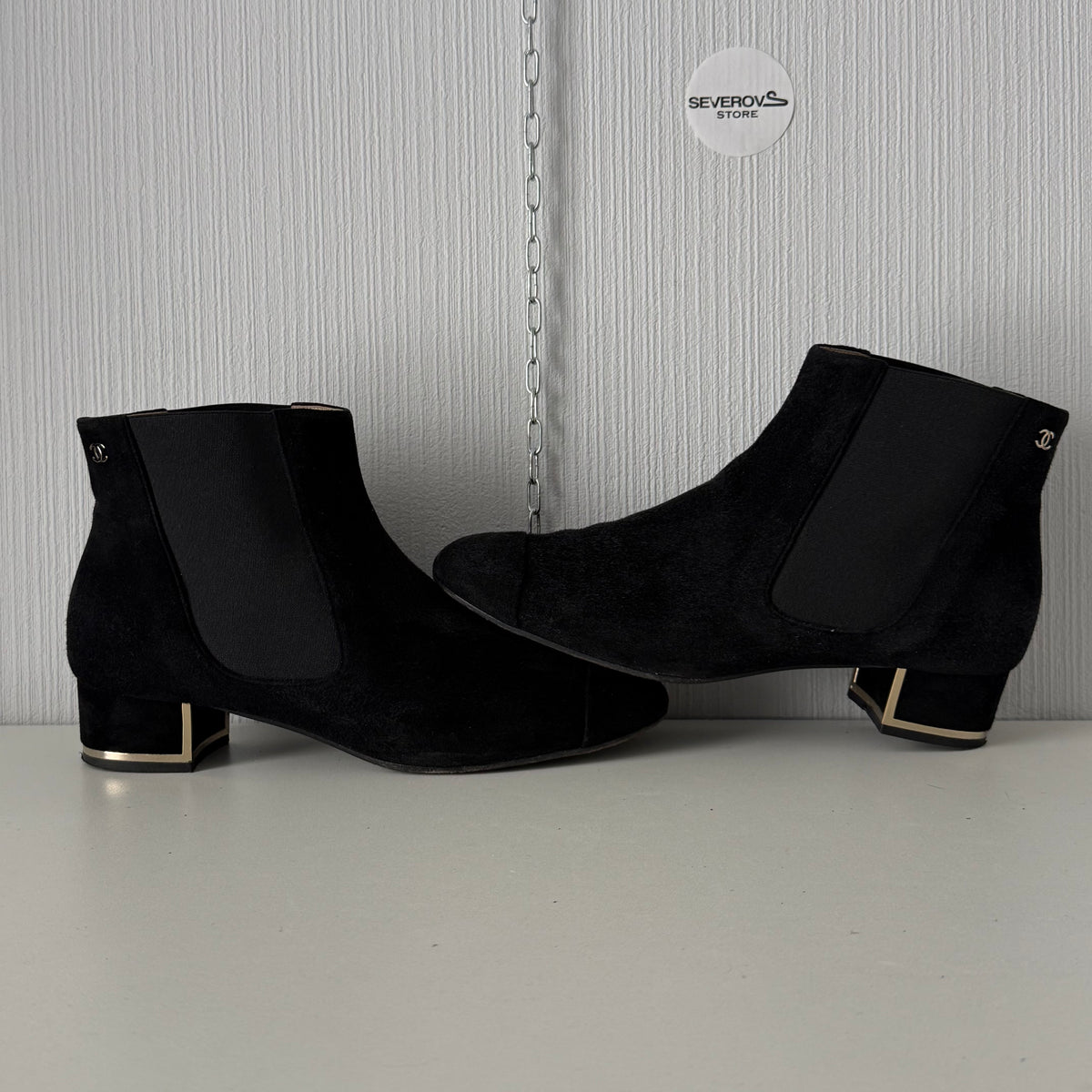 Chanel Black Suede Chelsea Ankle Boots