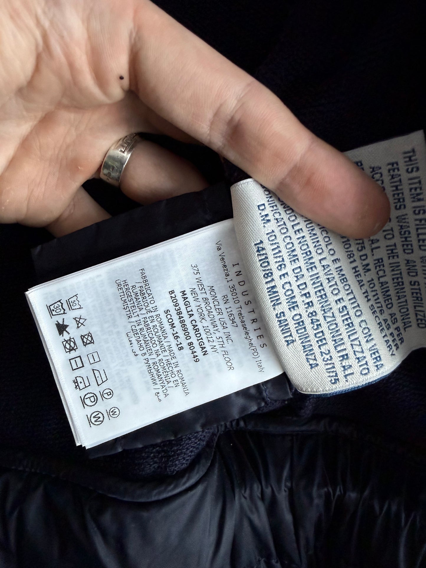 Moncler Maglia Down Cardigan in Navy Blue