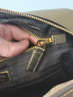 Prada Gold Saffiano Leather Top Handle Bowling Bag