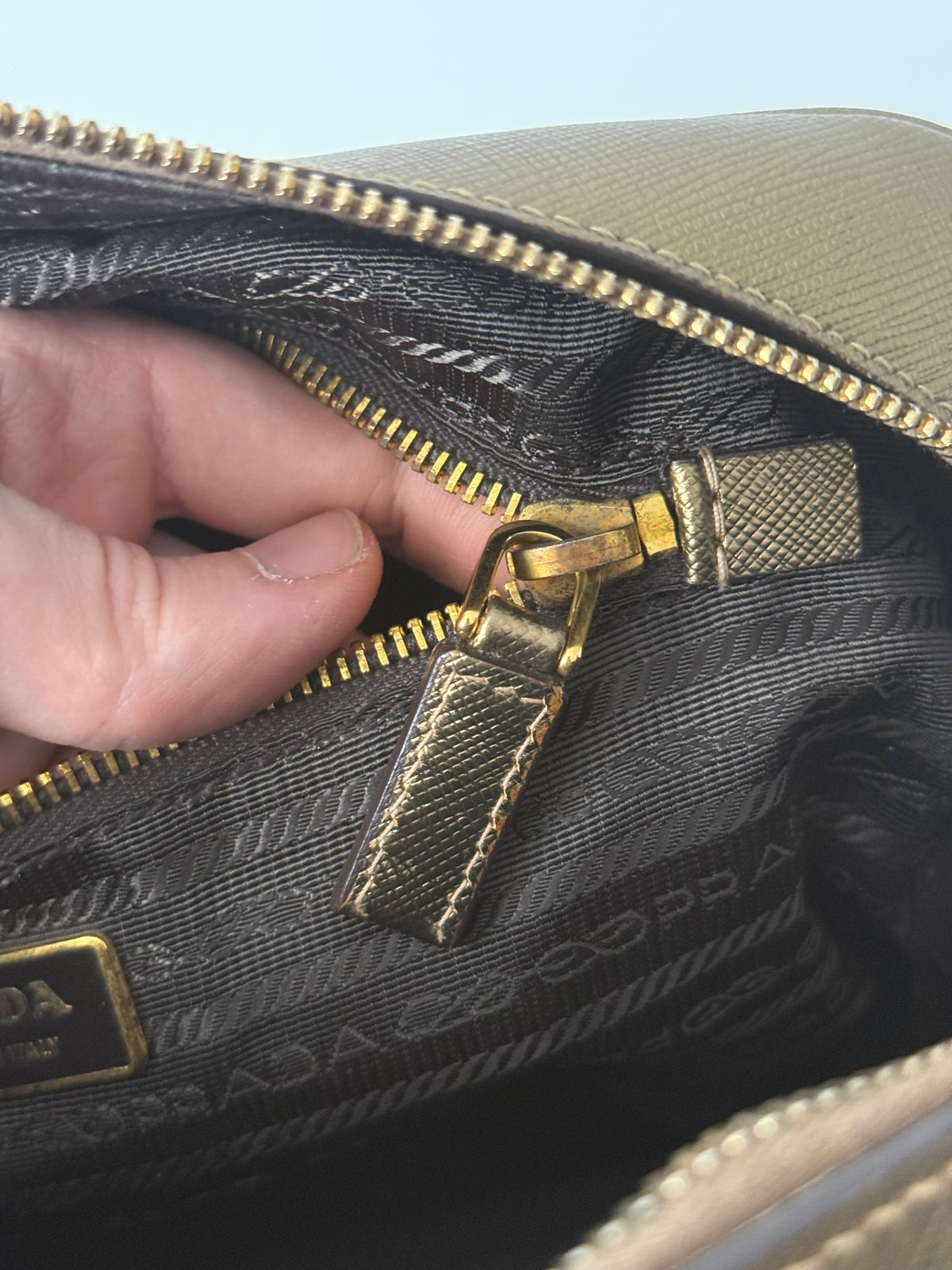 Prada Gold Saffiano Leather Top Handle Bowling Bag