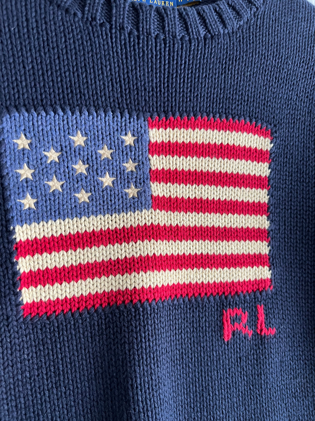 Polo Ralph Lauren American Flag Heavy Knit Navy Cotton Sweater